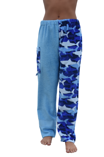 shark towel pants, girl front view, no background