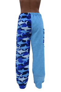 shark towel pants, girl, rear view